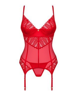 Комплект корсет та стрінги Obsessive Ingridia corset & thong XL/2XL, червоний SO9030 фото