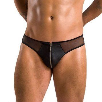 Чоловічі сліпи на блискавці Passion 042 SLIP TIMMY S/M Black, екошкіра, сітка SO7598 фото