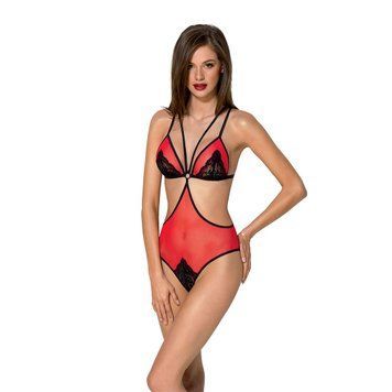 Напівпрозоре боді з мереживом Passion PEONIA BODY XXL/XXXL red SO8462 фото
