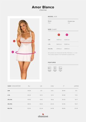 Сорочка Obsessive Amor Blanco underwire chemise & thong white S/M SX1126 фото