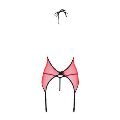 Корсет з пажами для панчіх Passion PEONIA CORSET L/XL red, стрінги SO8463 фото