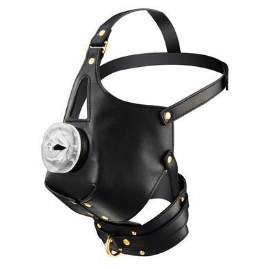 Маска-збруя для мінету з повідцем LOCKINK SEVANDA Blowjob Head Muzzle with Leash, чорна SX0912 фото
