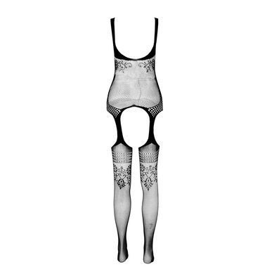 Бодістокінг Passion ECO BS008 black, з доступом, флористичний декор, імітація підв&rsquo;язок SO7082 фото