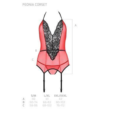 Корсет з пажами для панчіх Passion PEONIA CORSET L/XL red, стрінги SO8463 фото