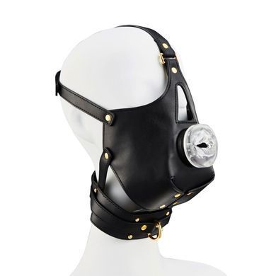 Маска-збруя для мінету з повідцем LOCKINK SEVANDA Blowjob Head Muzzle with Leash, чорна SX0912 фото