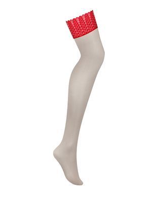 Панчохи Obsessive Ingridia stockings M/L, бежеві з червоною резинкою SO9041 фото