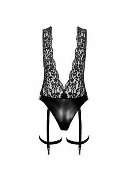 Боді Noir Handmade F297 Libido, XXL, чорне, мереживо, низ під латекс, відкритий доступ, гартери SX0223 фото