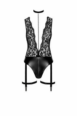 Боді Noir Handmade F297 Libido, XXL, чорне, мереживо, низ під латекс, відкритий доступ, гартери SX0223 фото