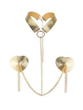 Пестис-сердечка з пензликами та чокером JSY Nipple Sticker RT236114 Golden SX3758 фото