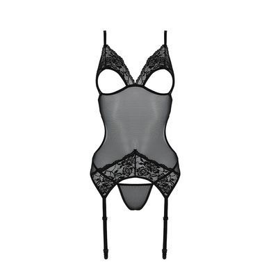 Корсет із підв&rsquo;язками та ажурним ліфом Passion CHRISTA CORSET S/M, black, стрінги в комплекті SO5757 фото