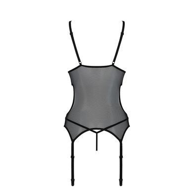 Корсет із підв&rsquo;язками та ажурним ліфом Passion CHRISTA CORSET S/M, black, стрінги в комплекті SO5757 фото