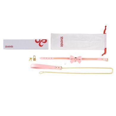 Нашийник з повідцем LOCKINK SEVANDA Love Heart Butterfly Leather Collar Set, рожевий, з бантом SX0864 фото