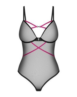 Боді Obsessive Novenes teddy, M/L, прозоре, чашки на кісточках, декор у вигляді стрічок SX0611 фото