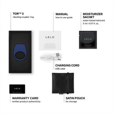 Ерекційне кільце з вібрацією LELO Tor 3 Base Blue, керування зі смартфона SX0701 фото