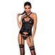 Сітчастий комплект з візерунком Passion HIMA CORSET L/XL black корсет з халтером, підв'язки, трусики SO5349 фото 1