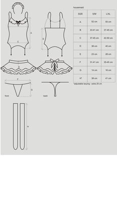 Еротичний костюм покоївки зі спідницею Obsessive Housemaid 5 pcs costume L/XL, чорно-білий, топ з пі SO7279 фото