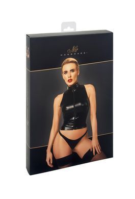 Топ Noir Handmade F324 Glam, M, black, халтер, на блискавці, вінілові вставки, комір-стійка SX0376 фото