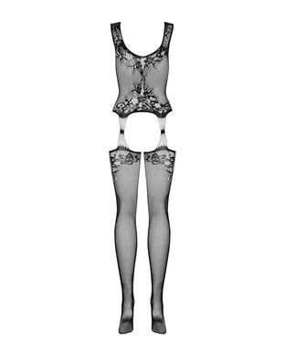 Бодістокінг Obsessive Bodystocking F221 XL/XXL, силуетний квітковий малюнок, імітація панчіх SO7229 фото