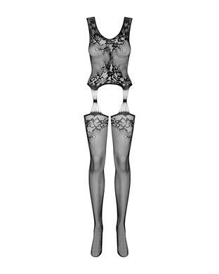 Бодістокінг Obsessive Bodystocking F221 XL/XXL, силуетний квітковий малюнок, імітація панчіх SO7229 фото