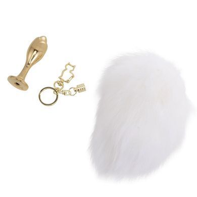 Металева анальна пробка &mdash; кролячий хвіст LOCKINK SEVANDA White Bunny-Tail Anal Rose-shape Plug SX0867 фото