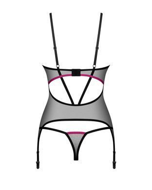 Корсет Obsessive Novenes corset & thong, M/L, прозорий, відкрита спина, стрінги в комплекті SX0614 фото