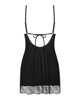 Пеньюар Obsessive Lobellis chemise & thong, XL/2XL, чорний, мереживне оздоблення, стрінги в комплекті SX1022 фото