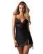Пеньюар Obsessive Lobellis chemise & thong, XL/2XL, чорний, мереживне оздоблення, стрінги в комплекті SX1022 фото 1