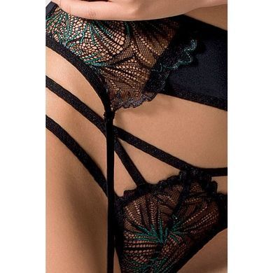 Комплект білизни Passion Exclusive FLORIS SET S/M, black, ліф, трусики, пояс для панчіх PS23711 фото