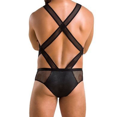 Чоловіче еротичне сітчасте боді Passion 045 VICTOR L/XL Black, екошкіра, сітка SO7606 фото
