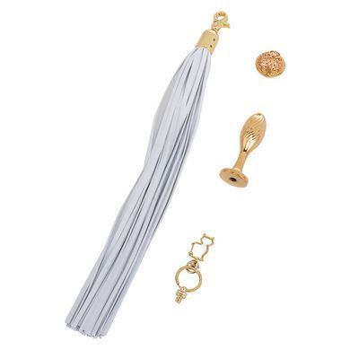 Анальна пробка з флогером LOCKINK SEVANDA White Pony-Tail Anal Pear-shape Plug SX0869 фото