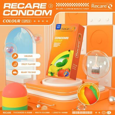 Презервативи Recare Color Fruit Flavour Condoms 12 шт, аромати: м'ята, банан, полуниця SX3323 фото