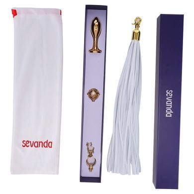 Анальна пробка з флогером LOCKINK SEVANDA White Pony-Tail Anal Rose-shape Plug SX0870 фото