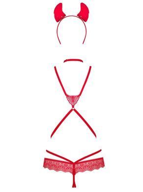 Еротичний костюм чортика зі стреп Obsessive Evilia teddy red L/XL SO7707 фото