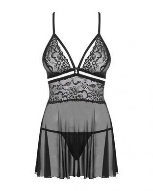 Еротичний мереживний комплект із сіточкою Obsessive 838-BAB-1 babydoll & thong black XXL, чорний, пе SO7183 фото