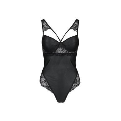 Боді з еко-шкіри та мережива Passion LOONA BODY L/XL, black SO5355 фото