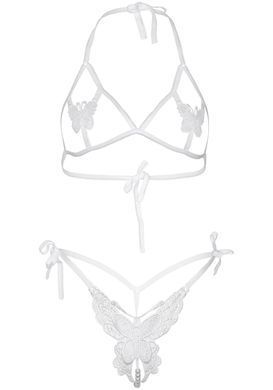 Еротичний комплект з відкритою чашкою Leg Avenue Open cup bra and pearl panty One Size White SO9155 фото