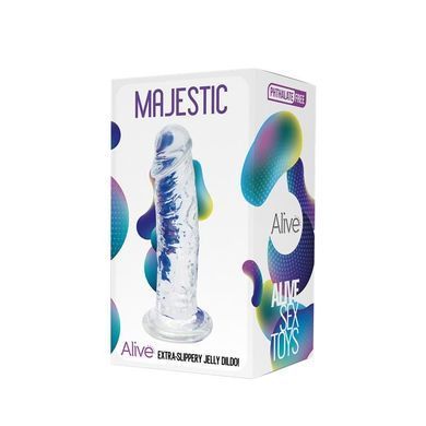 Прозорий фалоімітатор Alive Jelly Dildo Majestic, TPE, присоска, діаметр 3,7 см, довжина 14,7 см SO5312 фото
