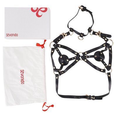 Портупея на грудь LOCKINK SEVANDA Queen Chest Harness with Removable Bra, чорна, зі знімними пестис SX0873 фото