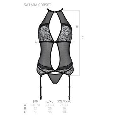 Корсет з пажами Passion SATARA CORSET L/XL black, стрінги, мереживо, застібки спереду та ззаду SO8475 фото