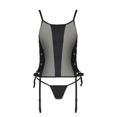 Сітчастий корсет з люверсами і знімними пажами Passion MALWIA CORSET 2XL/3XL black екошкіра, стрінги SO5767 фото