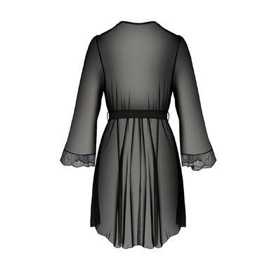 Пеньюар Passion AMBERLY PEIGNOIR 4XL/5XL, black, ажурні декольте та манжети, широкі рукави SO7053 фото