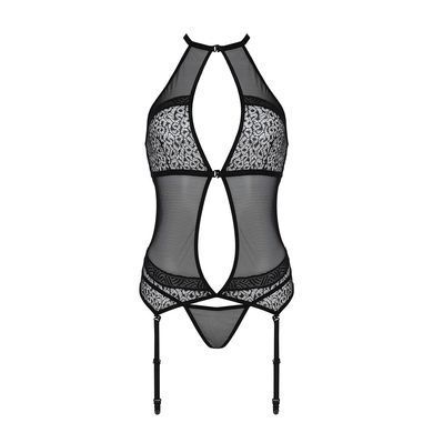 Корсет з пажами Passion SATARA CORSET L/XL black, стрінги, мереживо, застібки спереду та ззаду SO8475 фото