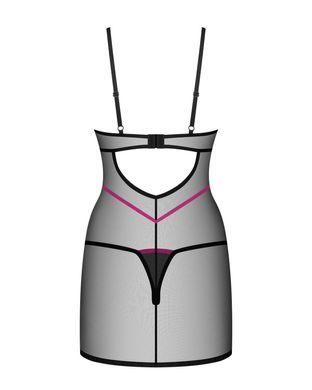 Пеньюар Obsessive Novenes chemise & thong, XL/2XL, обтислий, прозорий, зі стрепами, стрінги в компле SX0621 фото