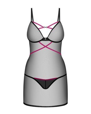 Пеньюар Obsessive Novenes chemise & thong, XL/2XL, обтислий, прозорий, зі стрепами, стрінги в компле SX0621 фото