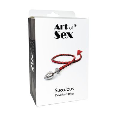 Металева анальна пробка S з диявольським хвостом Art of Sex - Succubus, екошкіра, чорний/червоний SX0670 фото