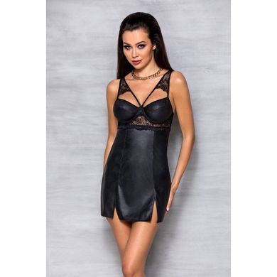 Бебі-дол з еко-шкіри та мережива Passion LOONA CHEMISE S/M, black SO5359 фото