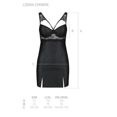 Бебі-дол з еко-шкіри та мережива Passion LOONA CHEMISE S/M, black SO5359 фото