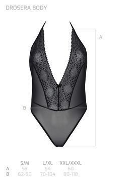 Боді Passion DROSERA BODY black, S/M, високі вирізи, верх на зав&rsquo;язках SX0471 фото