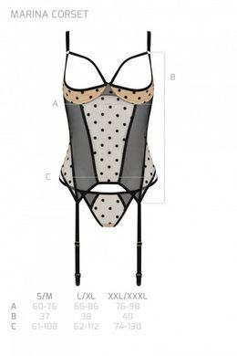 Корсет Passion MARINA CORSET, S/M, beige, з відкритими чашками SO9727 фото