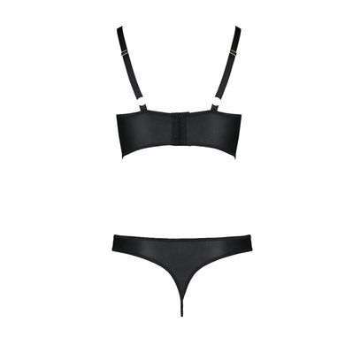 Комплект з екошкіри Passion MALWIA BIKINI 6XL/7XL black, з люверсами та ремінцями, бра, трусики SO7097 фото